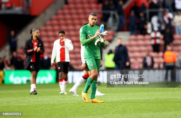 Gavin Bazunu of Southampton during the Premier League match between Southampton FC and Crystal Palace at St. Mary's Stadium on April 15, 2023 in...