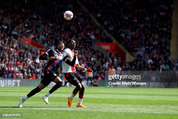 Michael Olise of Crystal Palace and Romeo Lavia of Southampton during the Premier League match between Southampton FC and Crystal Palace at St....