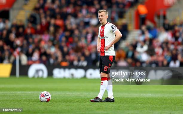 James Ward-Prowse of Southampton prepares to take a free kick during the Premier League match between Southampton FC and Crystal Palace at St. Mary's...