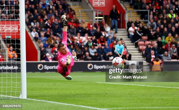 Sam Johnstone of Crystal Palace saves during the Premier League match between Southampton FC and Crystal Palace at St. Mary's Stadium on April 15,...