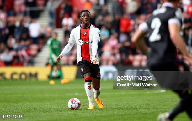 Armel Bella-Kotchap of Southampton during the Premier League match between Southampton FC and Crystal Palace at St. Mary's Stadium on April 15, 2023...