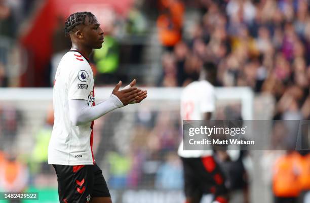 Armel Bella-Kotchap of Southampton during the Premier League match between Southampton FC and Crystal Palace at St. Mary's Stadium on April 15, 2023...