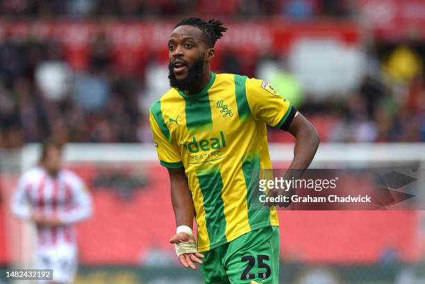 Nathaniel Chalobah of West Bromwich Albion reacts during the Sky Bet Championship between Stoke City and West Bromwich Albion at Bet365 Stadium on...