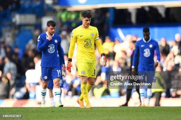 Kepa Arrizabalaga of Chelsea applauds the fans after the team's defeat during the Premier League match between Chelsea FC and Brighton & Hove Albion...