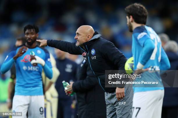 Luciano Spalletti SSC Napoli head coach during the Serie A match between SSC Napoli and Hellas Verona at Stadio Diego Armando Maradona on April 15,...