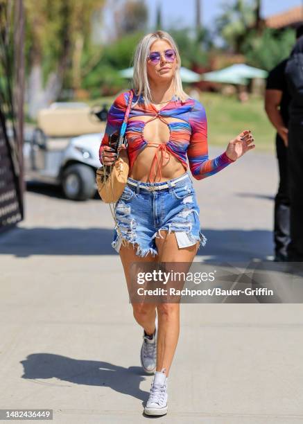 Ariana Madix is seen arriving to the Celsius Coachella party on April 14, 2023 in Indio, California.