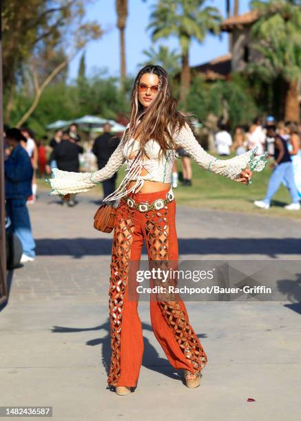 Alessandra Ambrosio is seen arriving to the Celsius Coachella party on April 14, 2023 in Indio, California.