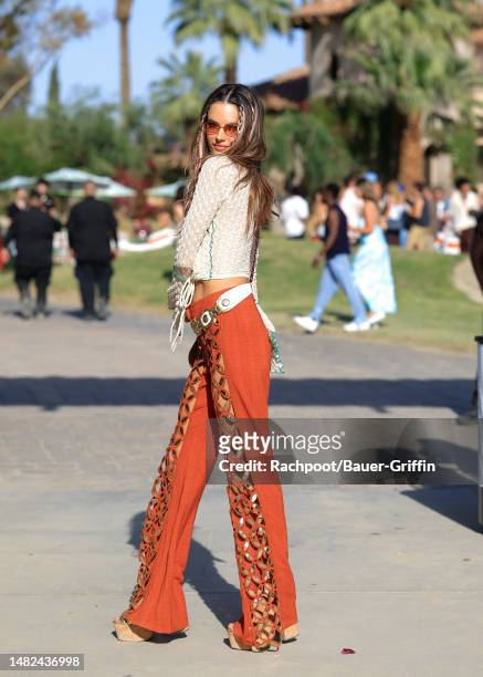 Alessandra Ambrosio is seen arriving to the Celsius Coachella party on April 14, 2023 in Indio, California.