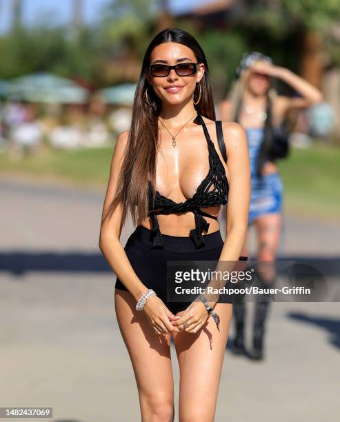 Madison Beer is seen arriving to the Celsius Coachella party on April 14, 2023 in Indio, California.