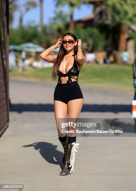 Madison Beer is seen arriving to the Celsius Coachella party on April 14, 2023 in Indio, California.