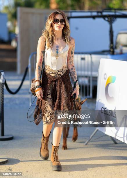Paris Jackson is seen arriving to the Celsius Coachella party on April 14, 2023 in Indio, California.