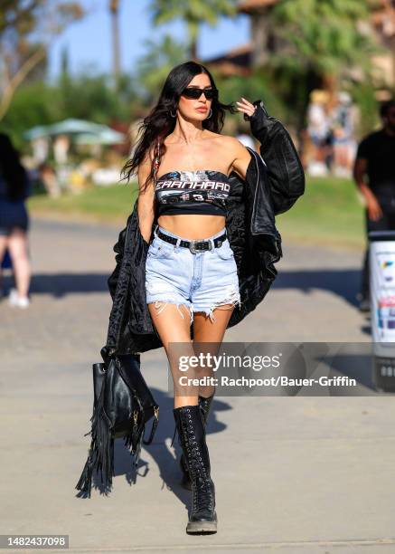 Nicole Williams English is seen arriving to the Celsius Coachella party on April 14, 2023 in Indio, California.