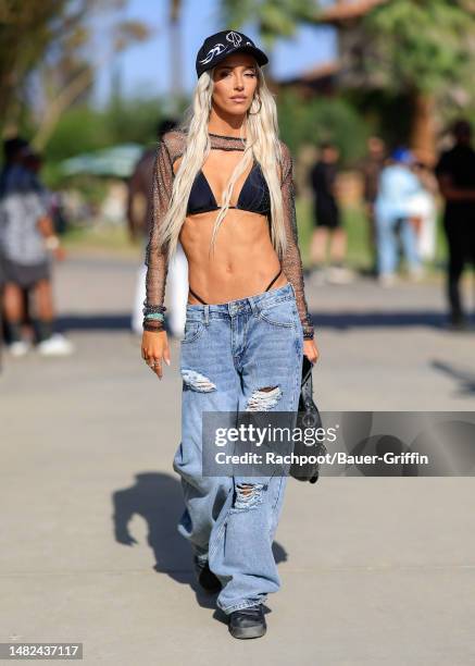Delilah Belle Hamlin is seen arriving to the Celsius Coachella party on April 14, 2023 in Indio, California.
