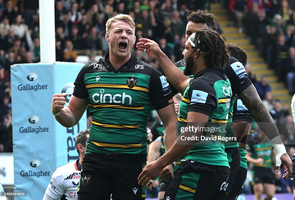 David Ribbans Rugby David Ribbans of Northampton Saints celebrates but his try was... News ...