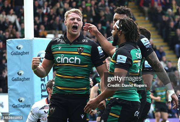 David Ribbans David Ribbans of Northampton Saints celebrates but his try was... News ...