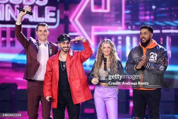 The four finalists Lorent Berisha, Kiyan Yousefbeik, Monika Gajek and Sem Eisinger greet the audience during the finals of the tv competition show...