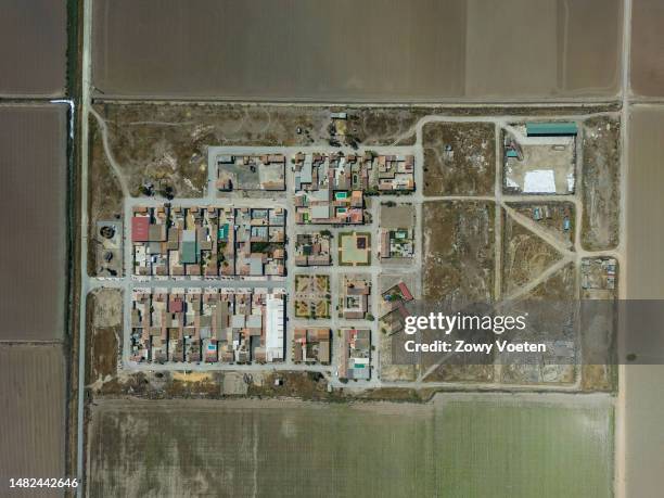 Aerial plan of the village showing the direct relationship between population and agriculture in this area on April 15, 2023 in Jerez de la Frontera,...