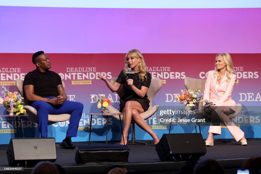 Tituss Burgess, Jane Krakowski and Kristin Chenoweth speak onstage
