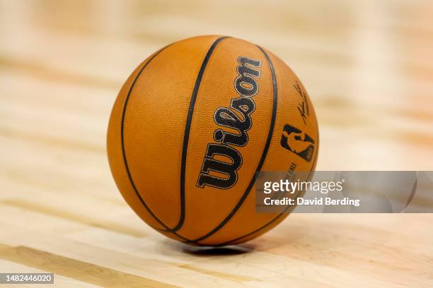 View of the Wilson game ball in the third quarter of the NBA Play-In game between the Oklahoma City Thunder and Minnesota Timberwolves at Target...