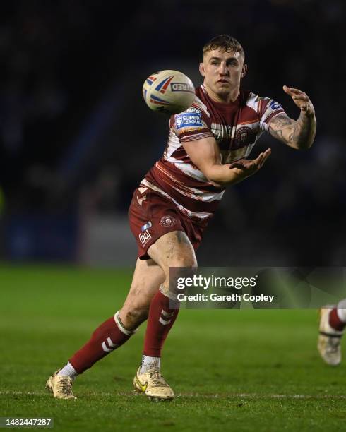 Sam Powell of Wigan during the Betfred Super League between Warrington Wolves and Wigan Warriors at The Halliwell Jones Stadium on April 14, 2023 in...