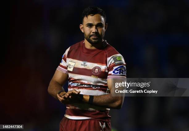 Bevan French of Wigan during the Betfred Super League between Warrington Wolves and Wigan Warriors at The Halliwell Jones Stadium on April 14, 2023...