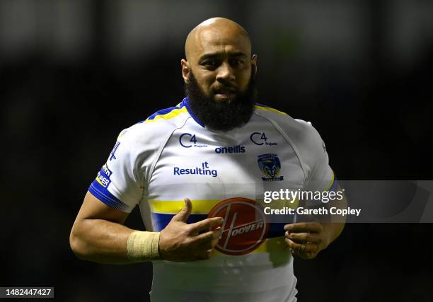Sam Kasiano of Warrington during the Betfred Super League between Warrington Wolves and Wigan Warriors at The Halliwell Jones Stadium on April 14,...