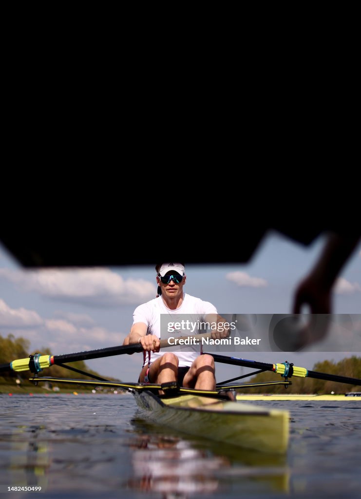 Tom George of Leander looks on during the GB Rowing Trials and Small ...