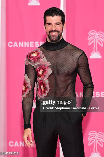 Miguel Angel Muñoz poses on the pink carpet during the 6th Canneseries International Festival : Day Two on April 15, 2023 in Cannes, France.
