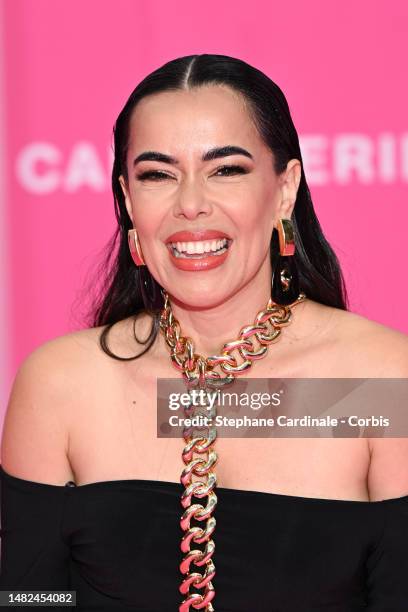 Beatriz Luengo poses on the pink carpet during the 6th Canneseries International Festival : Day Two on April 15, 2023 in Cannes, France.