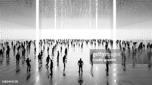 large group of people in futuristic vr environment - sparse crowd stock pictures, royalty-free photos & images