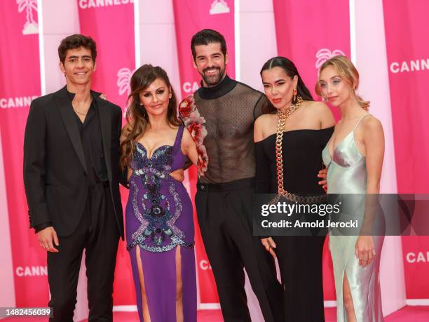 Quique González, Monica Cruz, Miguel Angel Muñoz, Beatriz Luengo and Monica Mara attends the 6th Canneseries International Festival : Day Two on...