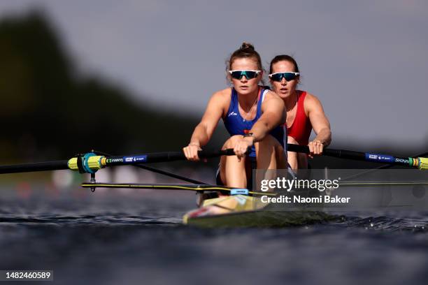 Helen Glover and Rebecca Shorten in action during the semi final during the GB Rowing Trials and Small Boat British Championships at the Redgrave...