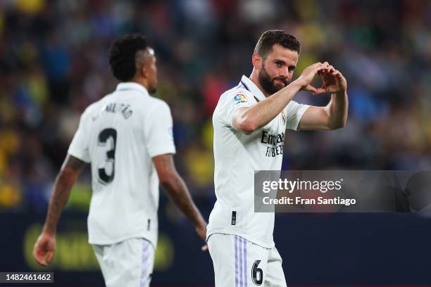 Nacho Fernandez of Real Madrid celebrates after scoring the team's first goal during the LaLiga Santander match between Cadiz CF and Real Madrid CF...