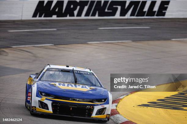 Chase Elliott, driver of the NAPA Auto Parts Chevrolet, drives during practice for the NASCAR Cup Series NOCO 400 at Martinsville Speedway on April...