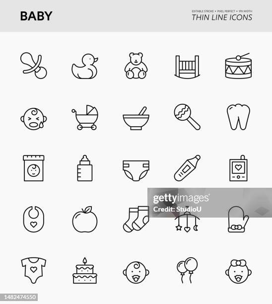 baby editable stroke icons - changing nappy stock illustrations