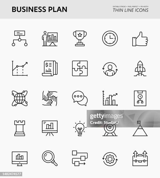 business plan editable stroke icons - data driven insights stock illustrations