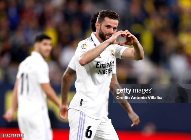 Nacho Fernandez player of Real Madrid celebrate his goal during the LaLiga Santander match between Cadiz CF and Real Madrid CF at Estadio Nuevo...