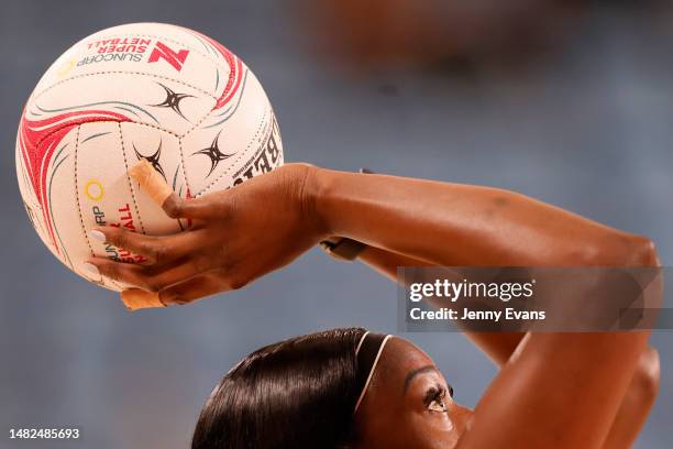 Shimona Nelson of the Magpies warms up ahead of the round five Super Netball match between Giants Netball and Collingwood Magpies at Ken Rosewall...
