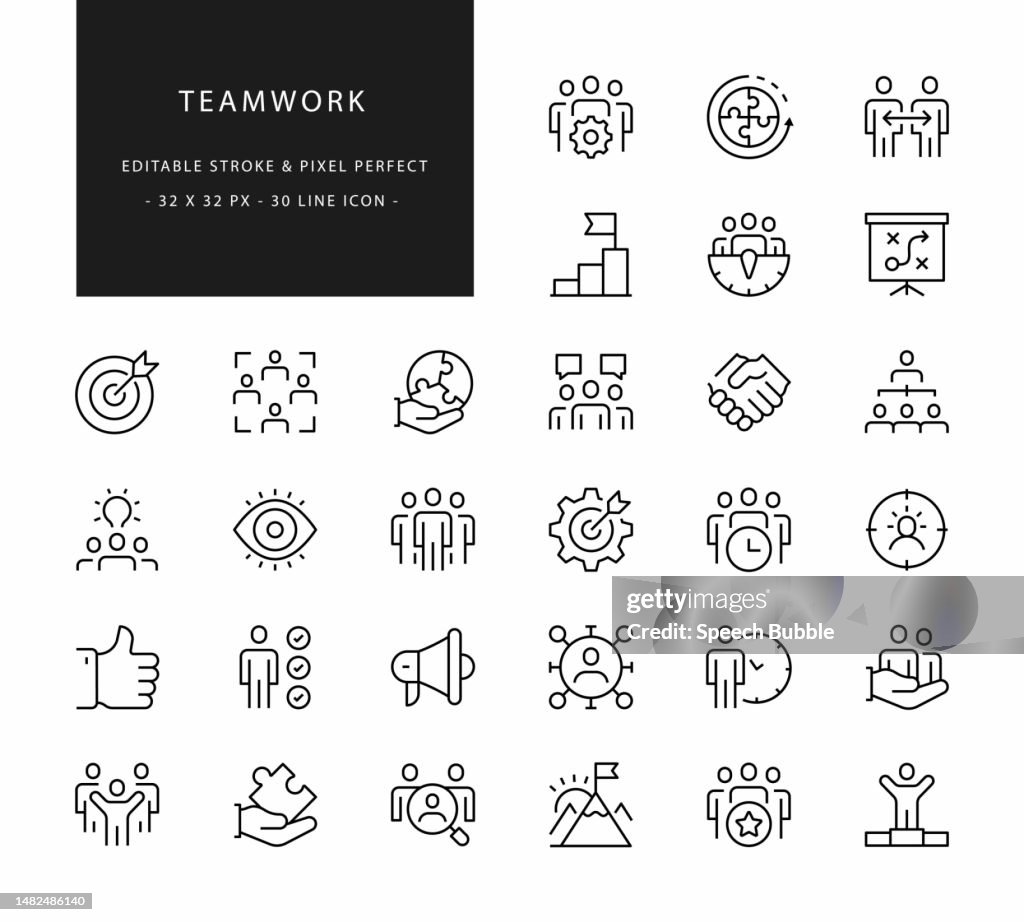 Teamwork Line Icons. Editable Stroke. Pixel Perfect.