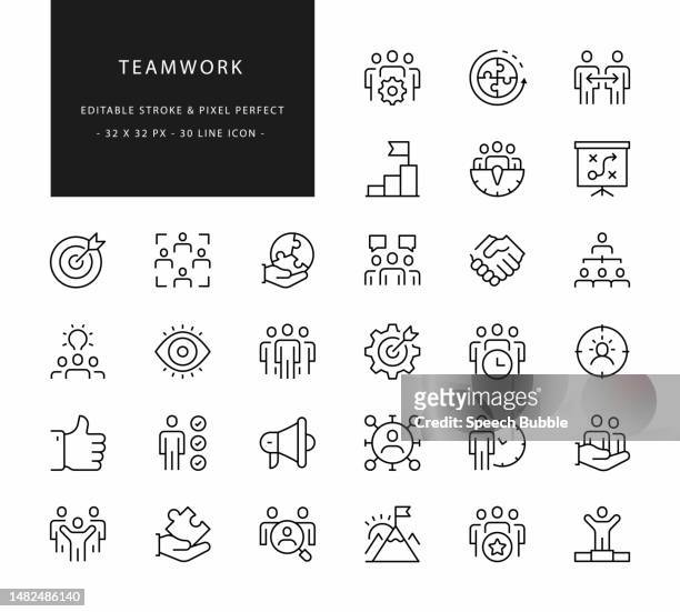 teamwork line icons. editable stroke. pixel perfect. - learning objectives icon stock illustrations