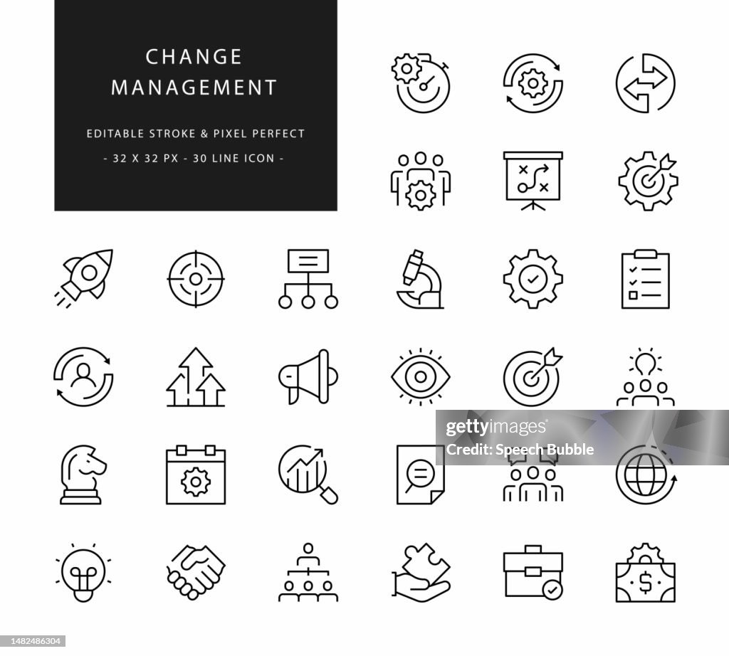 Change Management Line Icons. Editable Stroke. Pixel Perfect.