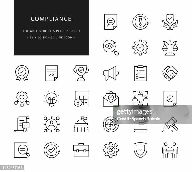 compliance line icons. editable stroke. pixel perfect. - policies and procedures icon stock illustrations