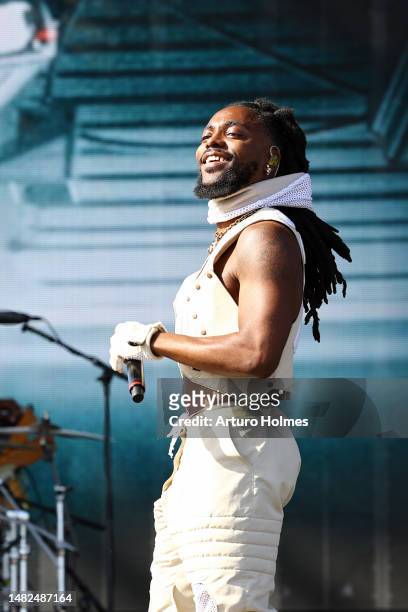 Olu of EARTHGANG performs at the Outdoor Theatre during the 2023 Coachella Valley Music and Arts Festival on April 15, 2023 in Indio, California.