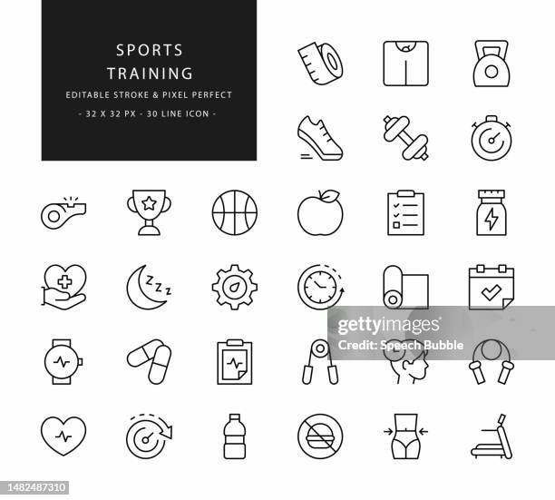 sports training line icons. editable stroke. pixel perfect. - waist stock illustrations
