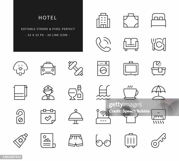 stockillustraties, clipart, cartoons en iconen met hotel line icons. editable stroke. pixel perfect. - slaapkamer