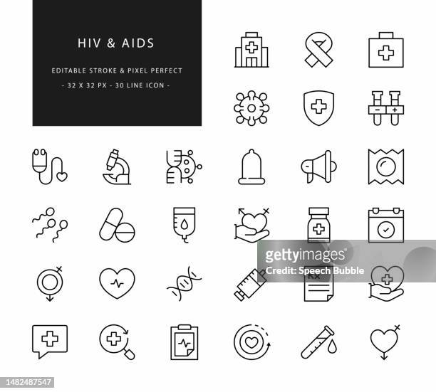 ilustrações de stock, clip art, desenhos animados e ícones de hiv and aids line icons. editable stroke. pixel perfect. - aids awareness ribbon