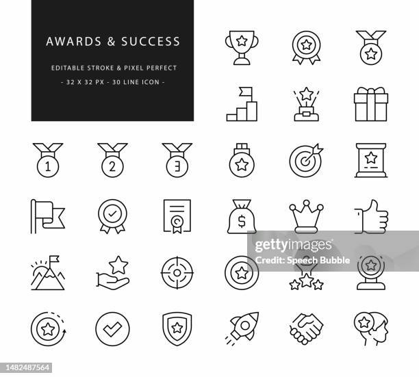 awards and success line icons. editable stroke. pixel perfect. - gala of champions stock illustrations