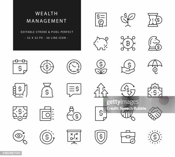 symbole der wealth-management-linie. bearbeitbarer strich. pixel perfekt. - sparen icon stock-grafiken, -clipart, -cartoons und -symbole