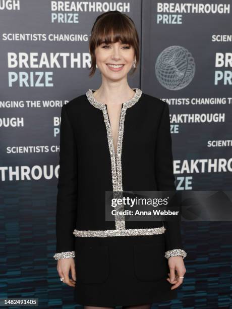 Lily Collins arrives at the Ninth Breakthrough Prize Ceremony at Academy Museum of Motion Pictures on April 15, 2023 in Los Angeles, California.