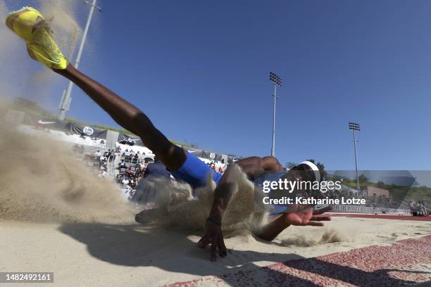 Emmanuel Ihemeje competes in the men's triple jump during the 2023 Mt SAC Relays at Hilmer Lodge Stadium on April 15, 2023 in Walnut, California.